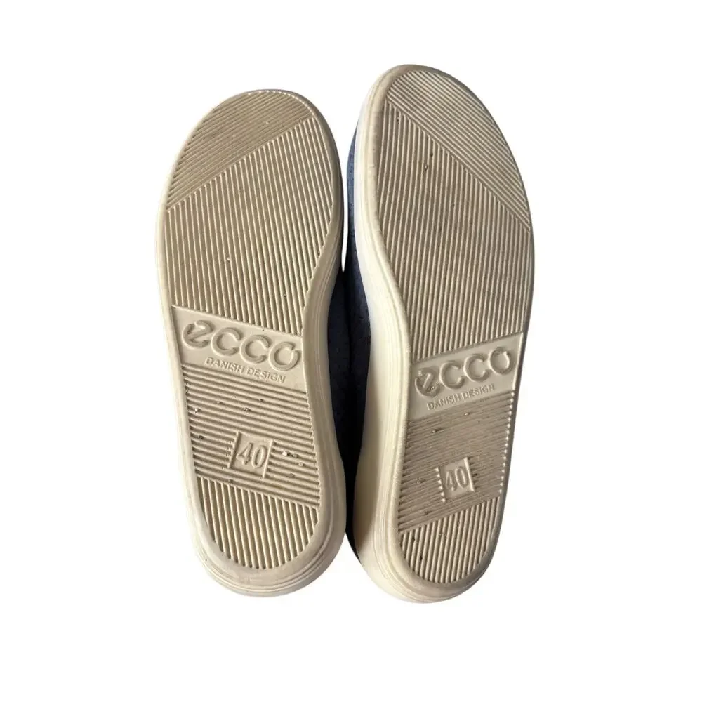 ECCO Soft 2.0 Womens Slip On Sneaker Blue Diamond Knit Textile Size 40 9 9.5